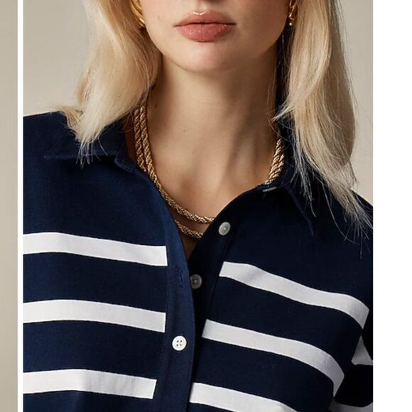 J. Crew Ci033 Mariner jersey long-sleeve polo T-shirt in stripe size xs NWT - Picture 4 of 10